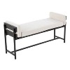 TiramisuBest Mid Century Modern Tan Leather Bench - Brown, Tan Genuine Leather, Solid Wood Entryway Bench, 16.1L x 47.5W - 2 of 4