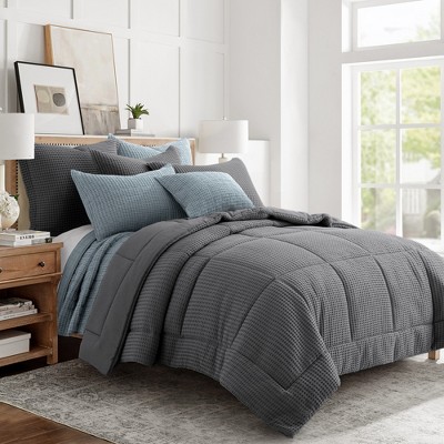 Charcoal King Cotton Waffle Weave Bedspread Set
