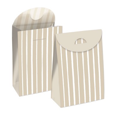 Big Dot of Happiness Tan Stripes - Simple Gift Favor Bags - Party Goodie Boxes - Set of 12