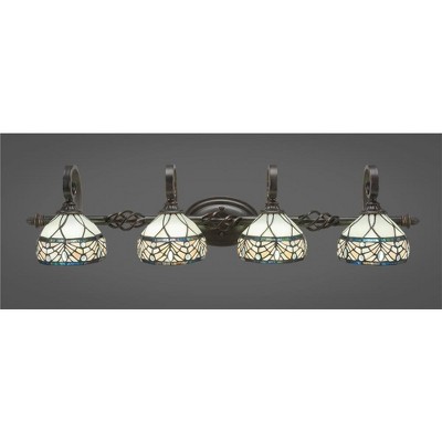 Toltec Lighting Elegante 4 - Light Vanity in  Dark Granite with 7" Royal Merlot Art Glass Shade