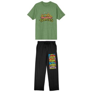 TMNT Classic Retro Cartoon Characters Men's Short Sleeve Shirt & Sleep Pants Set - 1 of 4