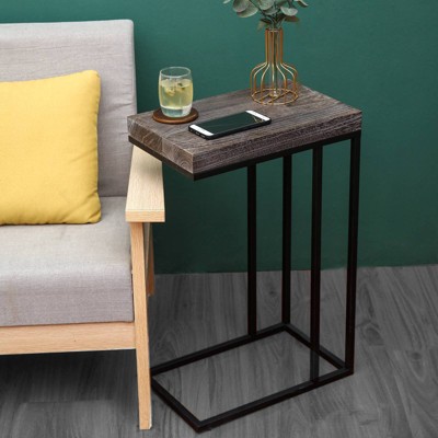 Rustic Brown Torch Carbon C-Shaped End Table with Metal Frame
