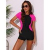 INSPIRE CHIC Women's Short Sleeve Zipper Color Block Sporty Swimwear Bathing Suits Monokini Sets 1 Piece - 4 of 4