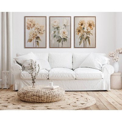 Gold Beaded Frame Soft White Roses Canvas Wall Art 23x33