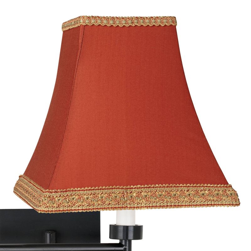 Barnes and Ivy Swing Arm Wall Lamp Espresso Plug-In Light Fixture Gold Trimmed Rust Fabric Square Shade for Bedroom Living Room, 2 of 5
