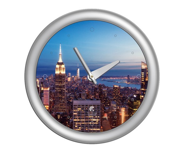 Chicago Lighthouse 14"x14" Ny Skyline Designer Frame Decorative Wall Clocks Silver