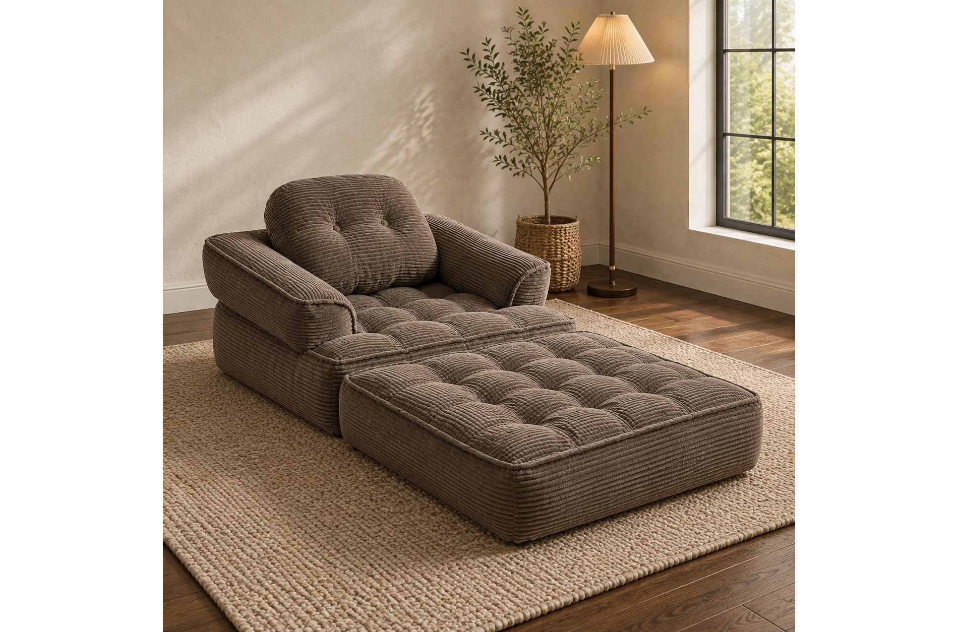LauKingdom 66.9 Inch Convertible Corduroy Floor Sofa Bed 2 in 1 Foldable Chaise Lounger with Armrests for Dorm Room Apartment Cozy Fall Home Decor