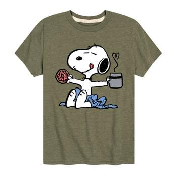 Boys' Peanuts Donut Coffee Snoopy Short Sleeve Graphic T-Shirt - Heather Green
