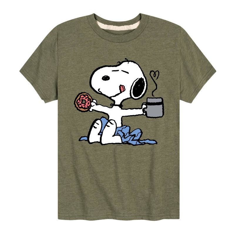 Boys' Peanuts Donut Coffee Snoopy Short Sleeve Graphic T-Shirt - Heather Green, 1 of 2