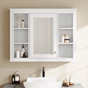 35'' x 27.5'' Medicine Cabinet, Wall Mounted Bathroom Storage Cabinet with Mirror, Modern Wall Cabinet with Concealed & Open Shelves - 1 of 4