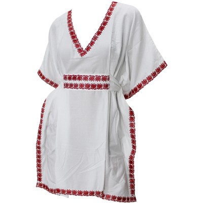 LA LEELA Women's Summer Bathing Suit Cover Ups Short Dresses Holiday Swimwear Mini Swim Suit for Women 1X-2X White, Solid