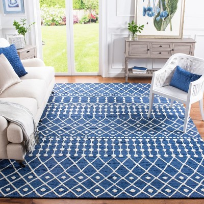 Handmade Navy and Ivory Wool 8' x 10' Area Rug