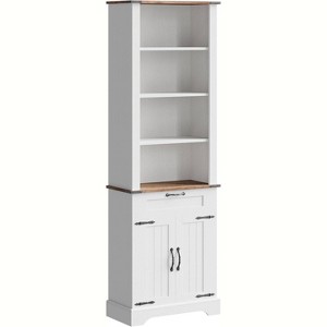 72" Tall Bookshelf with Storage Cabinet, 4 Tier Farmhouse Bookcase with Barn Door and Adjustable Shelves - 1 of 4