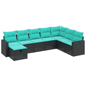 vidaXL Patio Sofa Set - 8 Piece Outdoor Furniture with Cushions - Black Poly Rattan - for Garden, Patio, Deck, Terrace - 1 of 4