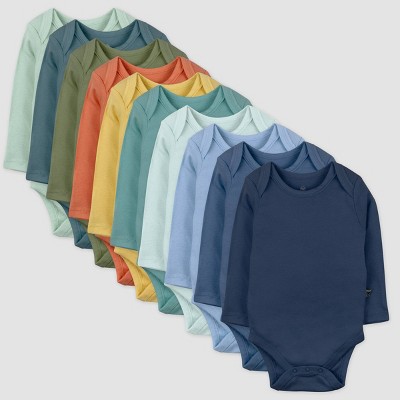 Image of Honest Baby Boys' 10pk Rainbow Gems Organic Cotton Long Sleeve Bodysuit - 6-9M