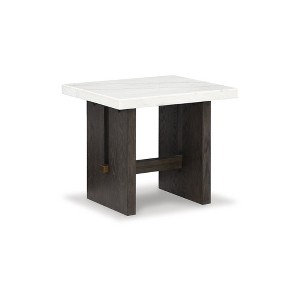 Signature Design by Ashley Burkhaus Traditional End Table with Marble Tabletop, Dark Brown & White - 1 of 4