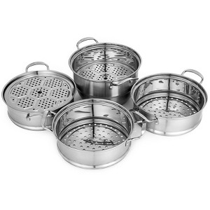 VEVOR Steamer Pot 11.8in/30cm, 5 Tier Steamer Pot for Cooking with 10QT Stock Pot, 3 Vegetable Steamers & 2 Steaming Trays, Silver - 1 of 4