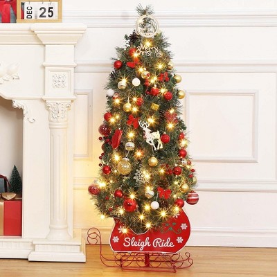4.5ft Pre-Lighted Artificial Sleigh Base Christmas Tree