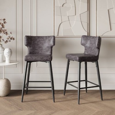 Kumasinova Counter Height Bar Stools Set of 2, Water-Resistant PU Leather Counter Stools with Metal Frame, Modern Upholstered Bar Chairs Dining Chairs