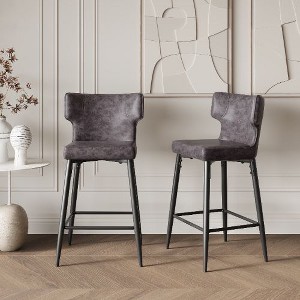 Kumasinova Counter Height Bar Stools Set of 2, Water-Resistant PU Leather Counter Stools with Metal Frame, Modern Upholstered Bar Chairs Dining Chairs - 1 of 4