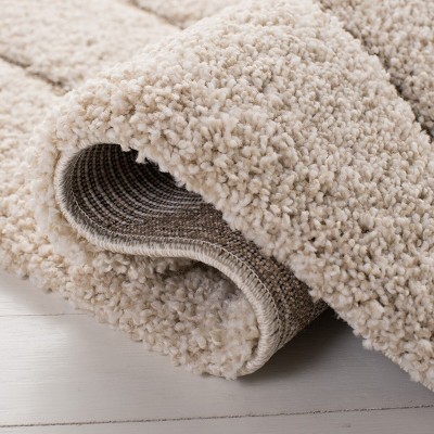 Cream and Beige Tufted Shag Area Rug