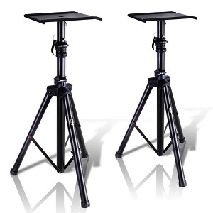 Pyle Dual Studio Monitor Speaker Stand Mounts, Universal Device Stands, Adjustable Height, Anti-Slip Pads, Tripod Base (Pair) - 1 of 4