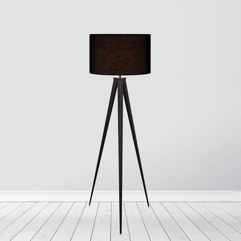 Allora Mid-Century Modern Tripod Floor Lamp with Drum Shade - Teamson Home, 1 of 11