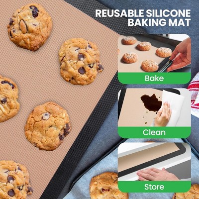 Nutrichef Beige and Black Silicone Non-stick Baking Mats, 24.4 x 16.5 Inches