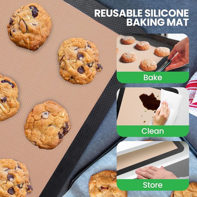 Nutrichef 2 - Pc Silicone Baking Mats - Brown & Black, 5 of 9