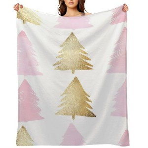 FIONECA Christmas Large Pink And Gold Pine Tree Pattern Soft Flannel Blanket Holiday Warm Cozy Decorative Throw Blanket 30x40 inches - 1 of 4