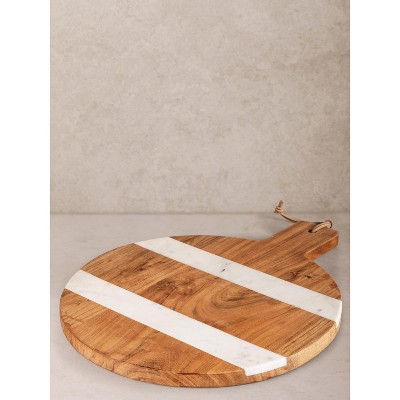 Round Acacia Wood and Marble Charcuterie Board, 23"