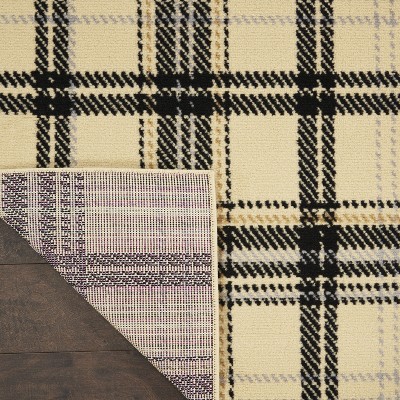 Handmade Cream & Black Plaid 5' x 7' Synthetic Area Rug