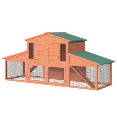 Large Brown Wooden Rabbit Hutch with Double Ramps and Weatherproof Roof
