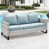 POCASSY 74.4" Outdoor Wicker Couch with Metal Armrest, 3-Seater Couch with Square Armrest Patio Furniture Sofa for Porch Balcony - 2 of 4