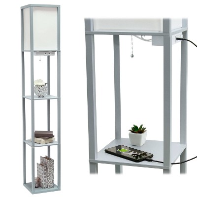 Gray 62.5" Floor Lamp with Linen Shade and USB Charging Ports