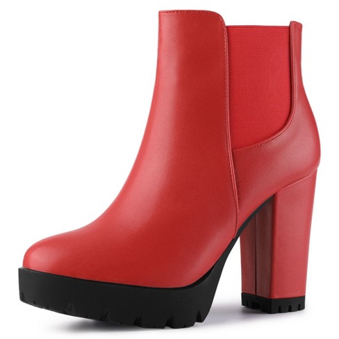 Block Heel Over the Knee Boots - Red S