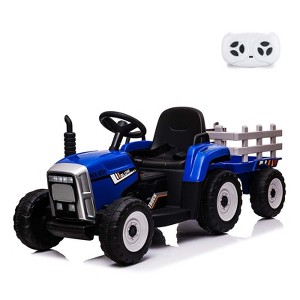 12V Kids Ride On Tractor with Trailer & Remote Control,Speed Up to 5 mph, Toddler Electric Vehicle Car with Led Headlights - 1 of 4