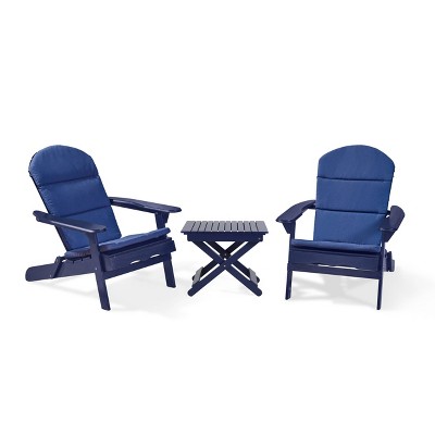 Malibu 3pc Outdoor 2 Seater Acacia Wood Chat Set with Cushions - Navy - Christopher Knight Home
