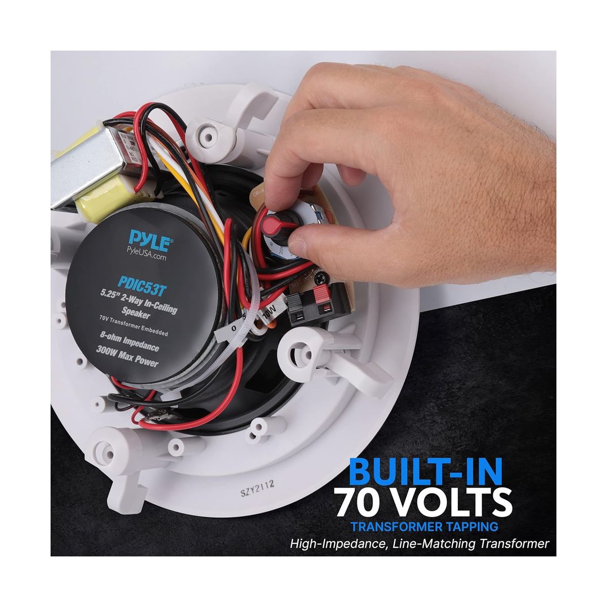 Pyle 5.25" In-Wall/Ceiling Speakers with 70V Transformer - 2-Way, 300W - PDIC53T - thumbnail 4