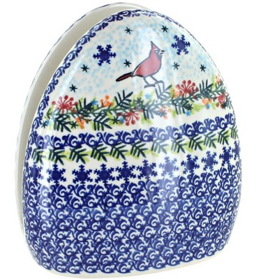 Blue Rose Polish Pottery Winter Cardinal Napkin Holder