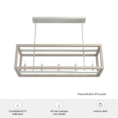 Squire Manor Brushed Nickel 5-Light Linear Chandelier with Wood Accents