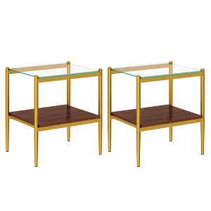 LOVMOR 2-Tier Tempered Glass End Table Set of 2, Rectangle Coffee Tabletop with MDF Layer, Modern Side Table for Living Room - 1 of 4