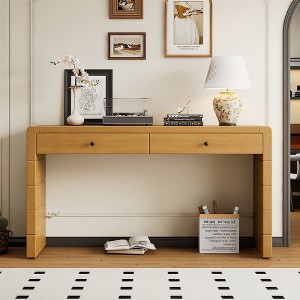 Curved Console Table with Storage, Wooden Entryway Table with 2 Drawers, Farmhouse Rustic Console Tables for Entryway, Hallway, Living Room - 1 of 4