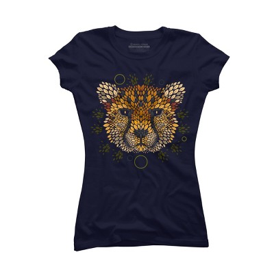 Junior's Design By Humans Cheetah Face By LetterQ T-Shirt