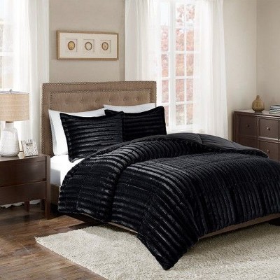 Sapphtopaz 3-Peice Faux Fur Comforter Set, All-Over Pleated Fur Bedding Set with Matching Shams, Hypoallergenic Polyester, OEKO-TEX Certified