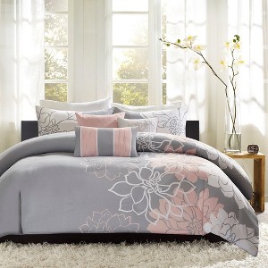 Okak Queen/King 6-Piece Flowers Printed Bed Duvet Cover Set with Decorative Pillows,Comfortable Coverlet Bedding Sets,Machine Washable - 1 of 4