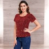 Anna-Kaci Women's Short Sleeve Crew Neck All-Over Sequin Embellished Top Stylish Sparkling Blouse - 2 of 4