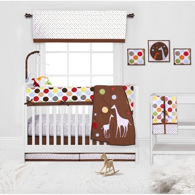 Bacati - Baby & Me Giraffe, Orange/Green/Blue/Red/Brown 10 pc Crib Bedding Set with Long Rail Guard Cover