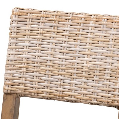 Gray Rattan and Mahogany Wood Dining Chair
