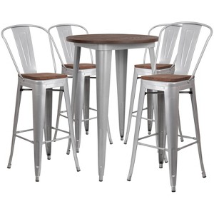 Flash Furniture 30" Round Metal Bar Table Set with Wood Top and 4 Stools - 1 of 1